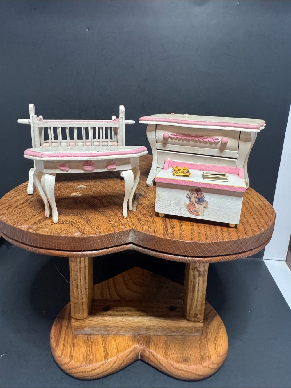 Vintage-Style Miniature White and Pink Nursery Furniture Set